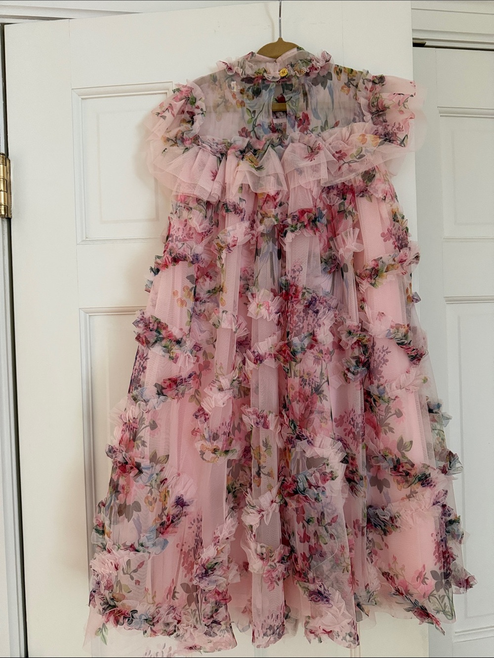 Pink Floral Ruffle Girls' Dress - Elegant Party Dress - Picture 5 of 6